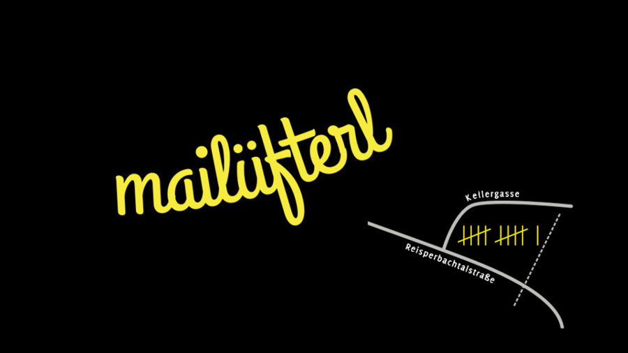 Werbebild Mailueferl 2025, Schriftzug auf schwarzem Hintergrund